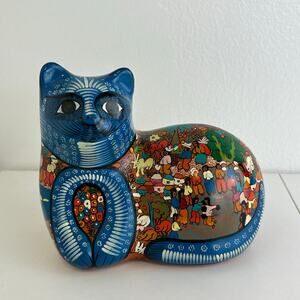 Vintage Mexican Terra Cota Folk Art Cat Figurine